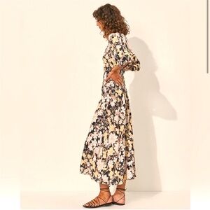 KIVARI Delilah Long Sleeve Midi Maxi Dress Floral Butter Yellow Ruched Boho 6
